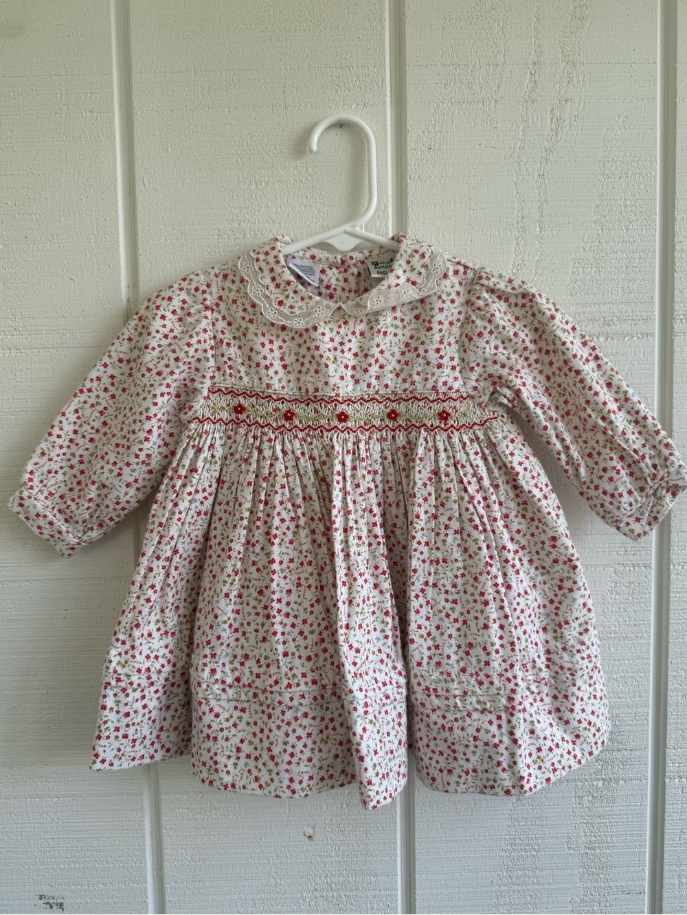 Sarah Louise England Floral Hand Smocked Lace Collar Dress